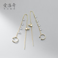A31795 s925 sterling silver simple rhinestone stars string chic long clipon earrings