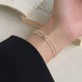 A44302 s925 sterling silver double layered chain bar rope charm bracelet