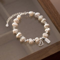A38989 s925 sterling silver pearl square charm elegant grade bracelet