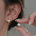 A43748 s925 silver cute rhinestone crown simple hollowed earrings