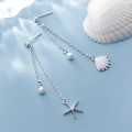 A43517 s925 silver shell unique starfish fringe earrings