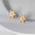A38306 s925 sterling silver artificial pearl rhinestone snowflake stud elegant earrings