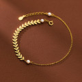 A36961 s925 sterling silver pearl leaf asymmetric chain anklet chic bracelet