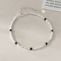 A46200 s925 silver sweet dainty natural black square charm bracelet