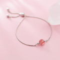 A34223 s925 sterling silver simple chic trendy pink strawberry adjustable bracelet