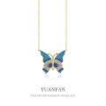 A37267 925 sterling silver rhinestone butterfly necklace