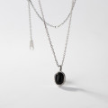A38313 s925 sterling silver grade artificial black agate oval simple elegant necklace