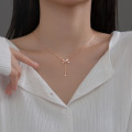 A36893 s925 sterling silver rhinestone bow pendant necklace
