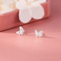 A44475 s925 sterling silver trendy sweet bar stripe butterfly stud earrings