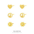 A43414 s925 sterling silver vintage heartshape gold metal geometric earrings