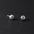 A44785 s925 sterling silver ethnic dainty vintage purple rhinestone ball stud earrings