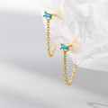 A38240 s925 sterling silver square rhinestone chain bar design elegant earrings