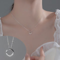 A45354 s925 silver hollowed trendy square rhinestone sweet necklace