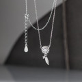 A46108 s925 silver trendy sweet rhinestone hollowed feather necklace