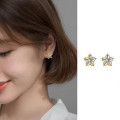 A35638 s925 sterling silver small trendy chic rhinestone hollowe earrings