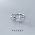 A36338 s925 sterling silver fashion cute starfish rhinestone sweet adjustable ring