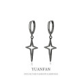 A37558 sterling silver hollowed stars black dangle earrings