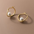 A42131 s925 sterling silver goldplated gold artificial pearl elegant earrings