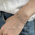 A43139 s925 silver charm simple trendy circle single double layer bracelet