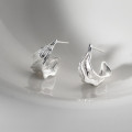 A45978 s925 sterling silver dainty double layered bar leaf stud earrings