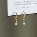 A42840 s925 silver simple rhinestone short cute circle elegant hoop earrings