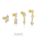 A45696 fashion s925 sterling silver cubic zirconia fringe stud simple trendy earrings
