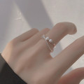A44921 s925 sterling silver sweet rhinestone pearl adjustable ring