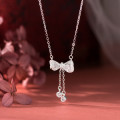 A44476 s925 silver trendy sweet rhinestone butterfly fringe necklace