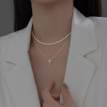 A36934 s925 sterling silver trendy starlight chic cross stackable necklace