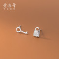 A32278 s925 sterling silver chic unique asymmetric key earrings