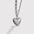 A35326 s925 sterling silver vintage asymmetric chain heart necklace