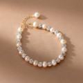 A36431 s925 sterling silver trendy pearl beaded charm bracelet
