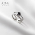 A33581 s925 sterling silver simple doublelayer thai silver black star ring