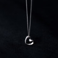 A45333 s925 silver simple rhinestone hollowed heart heartshape sweet trendy necklace
