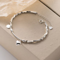A44891 s925 silver square heart charm simple bangle bracelet