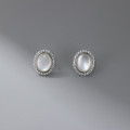 A43158 s925 silver simple elegant geometric oval circle stud trendy rhinestone shell earrings