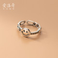 A34433 s925 sterling silver fashion unique silver hollowed smilingface chi ring