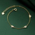 A38124 s925 sterling silver goldplated rhinestone heart charm bracelet