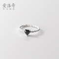 A33522 s925 sterling silver simple trendy rhinestone heart twist adjustable ring