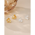 A43914 s925 sterling silver flower cubic zirconia stud vintage trendy earrings