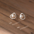 A37942 s925 sterling silver artificial pearl heart stud trendy design earrings