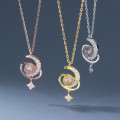 A42782 s925 sterling silver stars rhinestone ball moon elegant necklace