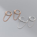 A37864 s925 sterling silver rope chain bar design simple earrings