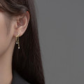 A43469 s925 silver rhinestone fringe crescent stud simple elegant earrings