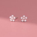 A40138 s925 sterling silver artificial pearl flower stud sweet design earrings