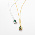 A36763 s925 sterling silver geometric square green rhinestone women fashion necklace