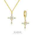 A45253 s925 sterling silver rhinestone cross minimalist elegant earrings