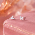 A44984 s925 sterling silver sweet sparkling rhinestone butterfly stud earrings