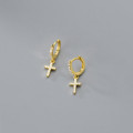 A35838 s925 sterling silver rhinestone cross simple chic fashion earrings
