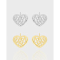 A43661 hollowed bar heart sterling silver s925 stud earrings
